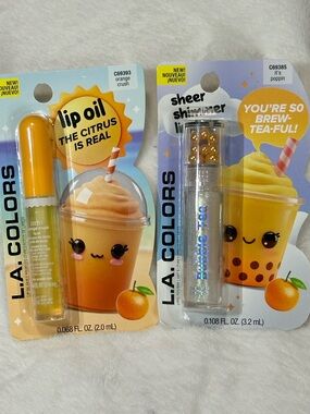 L.A. Colors Lip Oil & Shimmer Lip Gloss Duo Orange Crush Brew-tea-ful